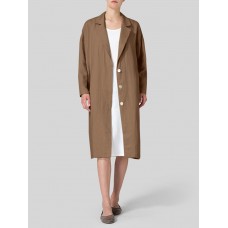 Women 100  Cotton Raglan Back Fork Solid Lapel Trench Cardigan