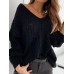 Women V  Neck Solid Color Knitting Hollow Out Casual Sweaters