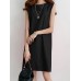 Solid H  Shaped Cotton Sleeveless Round Neck Casual Midi Dress