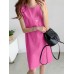 Solid H  Shaped Cotton Sleeveless Round Neck Casual Midi Dress