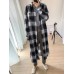 Women Plaid Commute Business Outer wear Bottom Down Front Loose Shirt Dress Cardigans