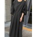 Pleat Solid Puff Sleeve Round Neck Midi Dress